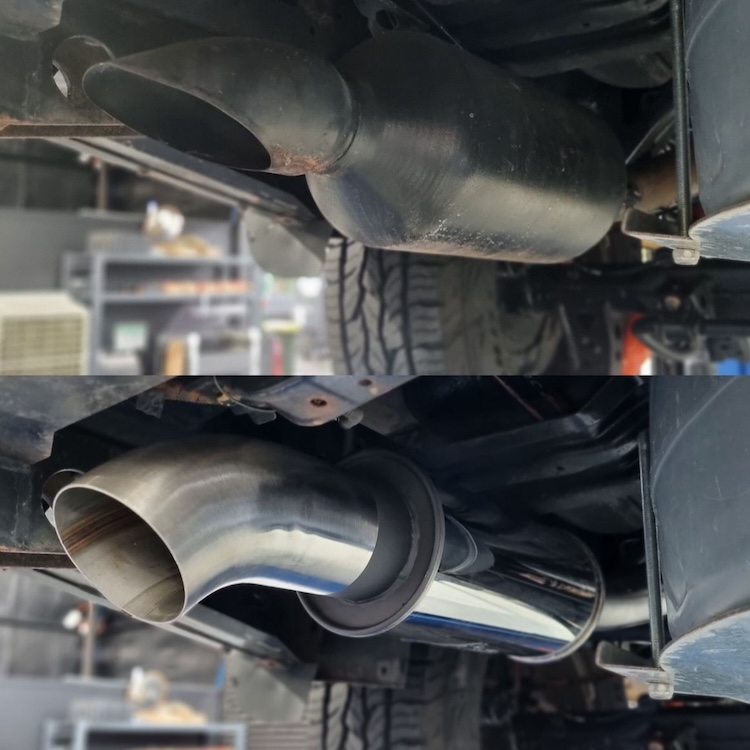 Before and after a 4x4 exhaust upgrade with a new Manta exhaust system